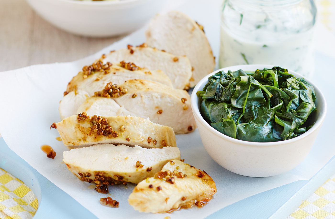 Coriander chicken with minted yogurt recipe