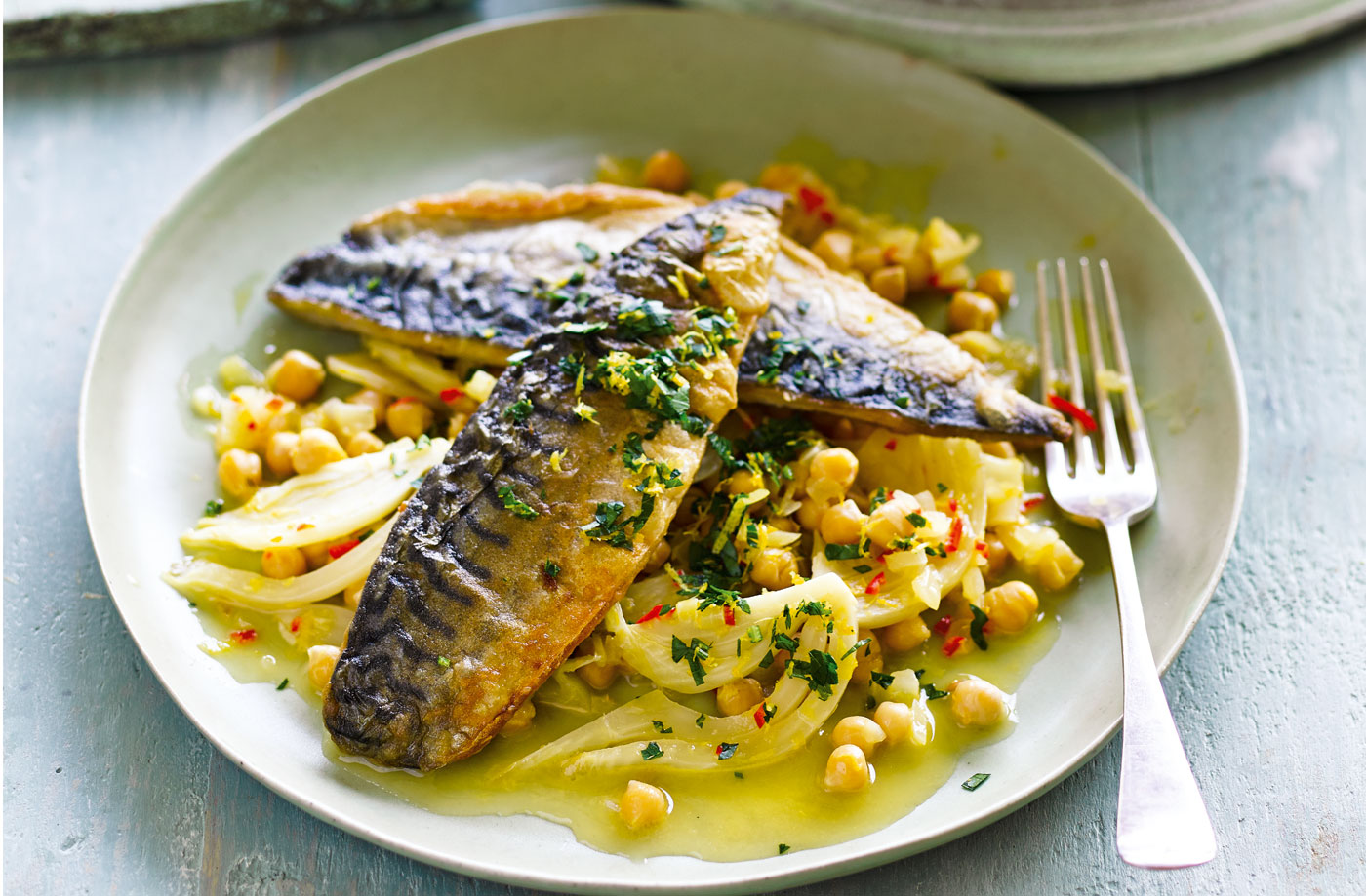 Mackerel with citrus chickpeas recipe