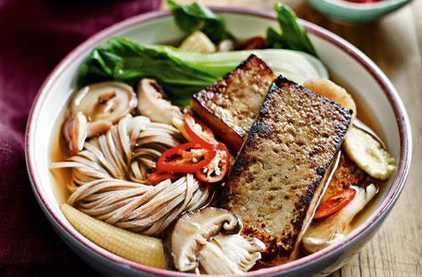 The perfect mix of comforting, light and wholesome, this tasty ramen uses tofu marinated in the zesty, sweet and umami flavours of soy sauce, honey and orange juice and is packed full of veg and strong flavours.