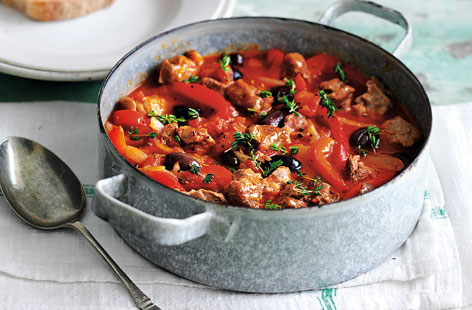 Bring a taste of the Mediterranean home with this hearty lamb stew. Cooking with orange peel adds a slightly sweet touch, a great counterbalance with the black olives and red pepper. Serve with crusty bread to mop up any of the remaining sauce.