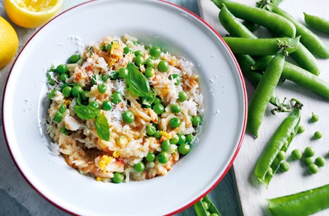 Pea and crab risotto with lemon and basil recipe