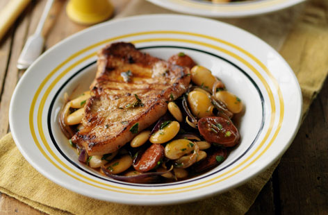 The overnight garlic and thyme marinade is the key to this flavourful pan-fried pork stew with chunky butterbeans. Paprika and chorizo add a taste of the Mediterranean to what is a hearty winter warmer.