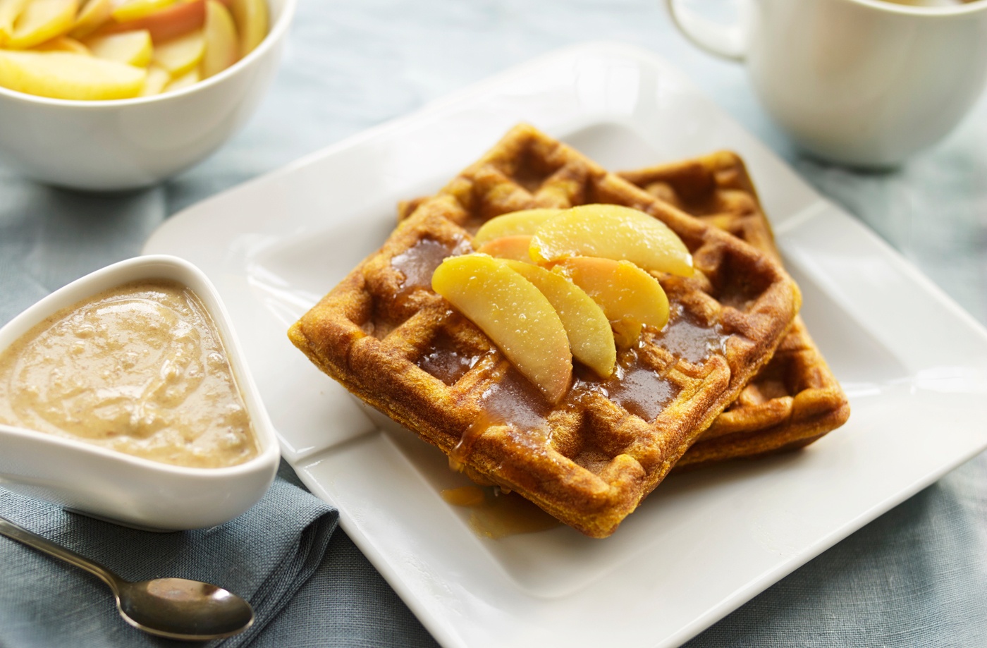 Pumpkin and cinnamon waffles with caramelised apple yogurt  recipe