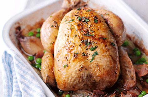 Keep it classic for your Sunday roast with this succulent roast chicken. With fragrant tarragon, fresh spring veg and smooth gravy, just add new potatoes for a complete family meal.