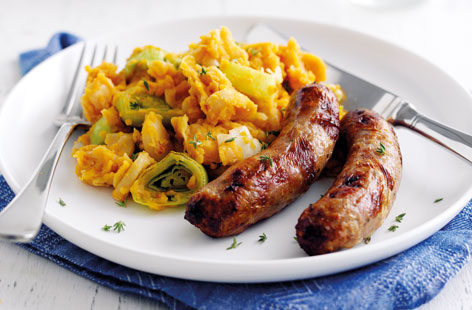 For the ultimate comfort food try this ligher version of traditional bangers and mash, made with leeks and butter beans