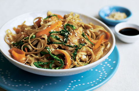 This warming bowl of organic chicken stir-fry is a quick and super simple midweek meal. Experiment with the Asian flavours depending on what's in the storecupboard: swap the soy for sweet chilli sauce for added kick or for oyster sauce for depth of flavour