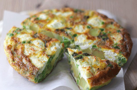 Speedy tortilla with peas, goat’s cheese and mint recipe
