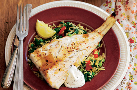 Spiced cod with lemon & spinach rice recipe