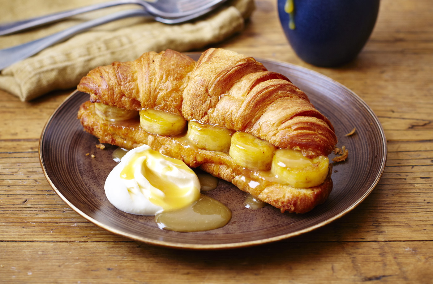 Tesco Finest sugared croissants with bananas and salted butterscotch sauce recipe
