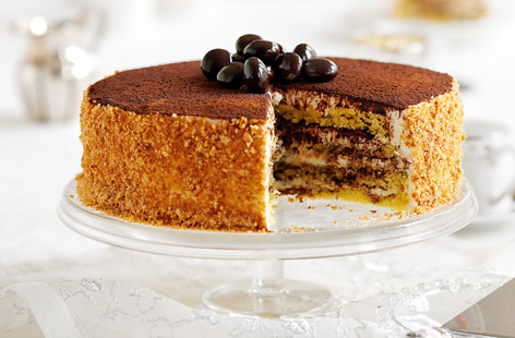What's better than a tiramisu? A show-stopping tiramisu cake recipe. Combining the same classic Italian flavours of coffee and marscapone, plus amaretti biscuits for taste and crunch, this is a creamy elegant dessert.