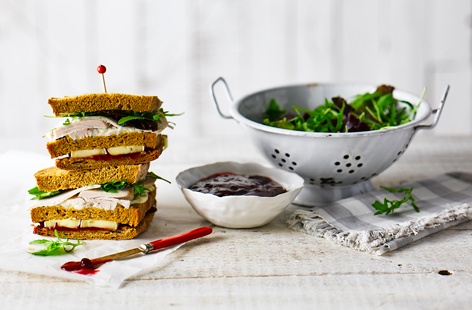 It can be tempting on boxing day to stand and eat leftovers straight from the fridge, but if you can muster the strength to make this special sandwich, you'll thank yourself. Made with succulent slices of leftover turkey, mayo, Cornish Brie, cranberry, and salted pistachios.