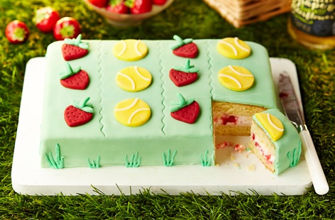 Try watching a tennis match while enjoying a classic strawberry and cream-filled cake, dressed in colourful layers of fondant icing